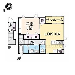 カーサフィオーレ一番館 201 2階1LDKの間取り