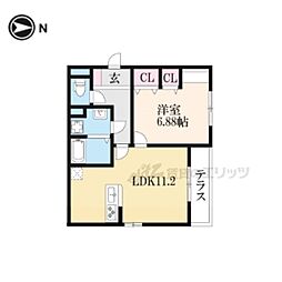 JR東海道・山陽本線 草津駅 徒歩19分の賃貸アパート 1階1LDKの間取り