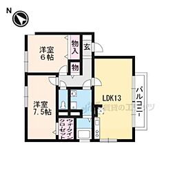 JR東海道・山陽本線 草津駅 徒歩18分の賃貸アパート 2階2LDKの間取り