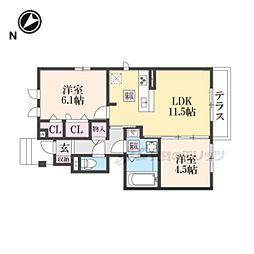 JR東海道・山陽本線 瀬田駅 徒歩11分の賃貸アパート 1階2LDKの間取り