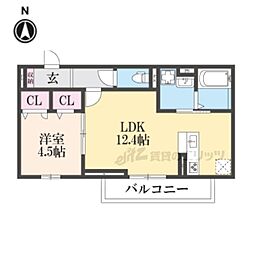 アリア西矢倉 1階1LDKの間取り