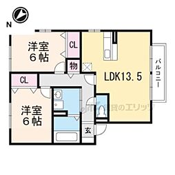 リビングタウン貴生川B 2LDKの間取図画像
