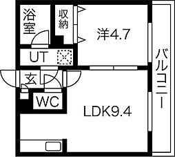 グランオルセー北大前 1LDKの間取図画像