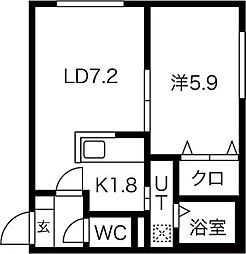 リラさっぽろ 1LDKの間取図画像