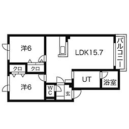 プルミエコート 2LDKの間取図画像