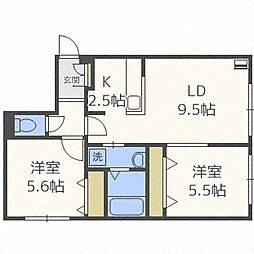 エルム公園ヒルズ 2LDKの間取図画像