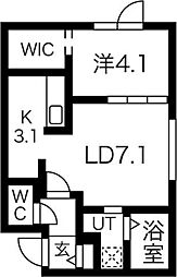 Porte・bonheurNishisen6jo 1LDKの間取図画像