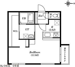 カレラ伏見 1Kの間取図画像