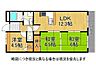 間取り：カウンターキッチン付き。調理の導線に配慮した使い勝手のよいレイアウトです。
