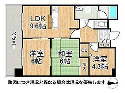 朝日プラザ姫路城南サバーブ 3LDKの間取図画像