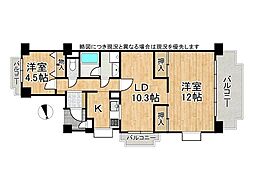 シャルマンコーポ枚岡公園D棟 2LDKの間取図画像