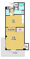 アゼリア2 1DKの間取図画像