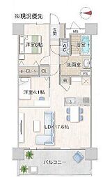 ベアーズコート北谷上勢頭ヒルズ 3F 2LDKの間取図画像