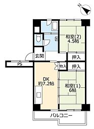 UR都市機構東札幌六条団地2号棟 2DKの間取図画像