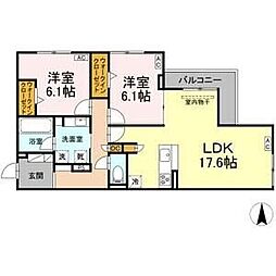 名古屋市名東区社台2丁目アパート 2LDKの間取図画像