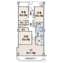 名鉄瀬戸線 小幡駅 徒歩5分の賃貸マンション 1階3LDKの間取り