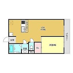 ルビーハイツ大森2 1LDKの間取図画像