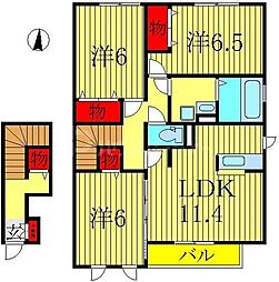 フォレステージＢ 2階3LDKの間取り
