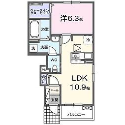 ウィステリアIV 1階1LDKの間取り