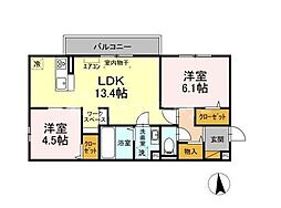 イースト・ヴィラ1 2LDKの間取図画像