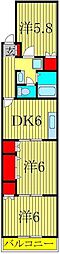 グランディ松葉 3DKの間取図画像