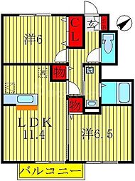 アシェルパーク1 2LDKの間取図画像