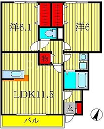 イーズフィールドA 2LDKの間取図画像