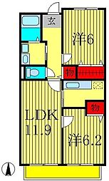 サンヒルズ柏B 2LDKの間取図画像