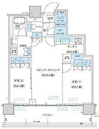 パークシティ柏の葉キャンパスザ・ゲートタワーウエスト 2LDKの間取図画像