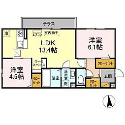 イースト・ヴィラ1 2LDKの間取図画像