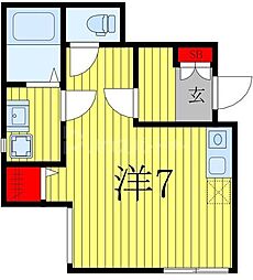 柏市豊四季アパート ワンルームの間取図画像