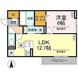 GRAND D-ROOM里山辺 1LDKの間取図画像