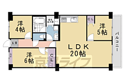 コトーハイツ伏見稲荷C棟 2LDKの間取図画像