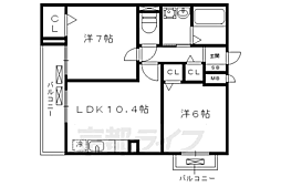 フラット黒門 2LDKの間取図画像