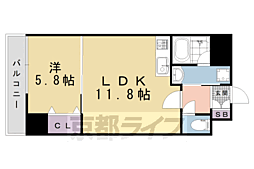 エリーフラッツ梅ノ宮 1LDKの間取図画像