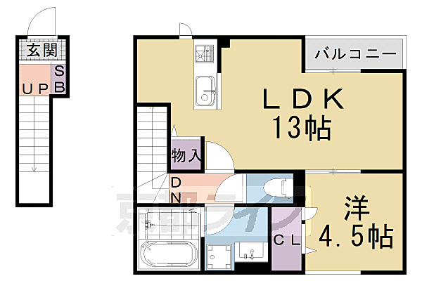 コージーフラット 205｜京都府京都市右京区太秦辻ケ本町(賃貸アパート1LDK・2階・48.27㎡)の写真 その2