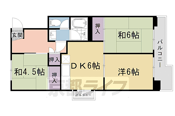 コーポ山内 401｜京都府京都市右京区嵯峨広沢南野町(賃貸マンション3DK・4階・53.67㎡)の写真 その2