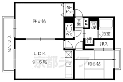 京都市営烏丸線 北大路駅 3.9kmの賃貸アパート 2階2LDKの間取り