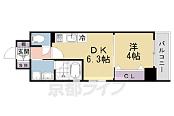 JR山陰本線 円町駅 徒歩2分の賃貸マンション 4階1DKの間取り