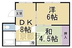 京都市営烏丸線 今出川駅 徒歩8分の賃貸マンション 2階2DKの間取り