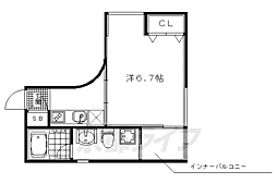 京都市営烏丸線 北大路駅 徒歩10分の賃貸マンション 2階1Kの間取り