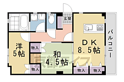 叡山電鉄鞍馬線 二軒茶屋駅 徒歩30分の賃貸マンション 1階2DKの間取り