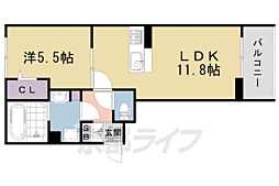 Ｄ−ＲＯＯＭ葛野大路御池 3階1LDKの間取り