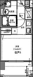 メイクス博多石城 2階ワンルームの間取り