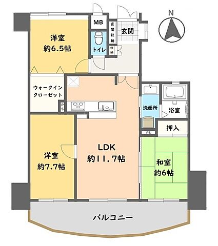 間取り グランドパレス中津留 14階/-