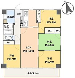 サンハイツ下郡 4LDKの間取図画像