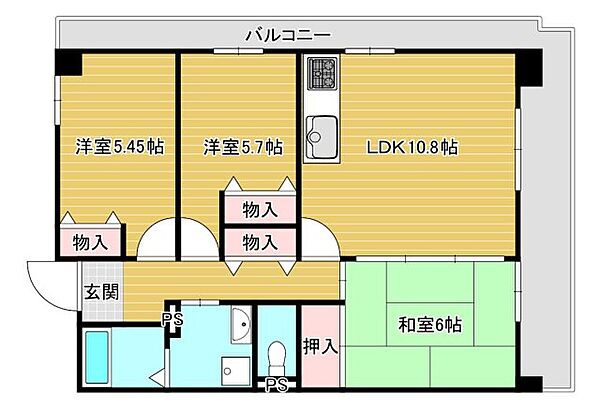 フクエイ中之島 ｜大阪府大阪市北区中之島6丁目(賃貸マンション3LDK・8階・59.90㎡)の写真 その2