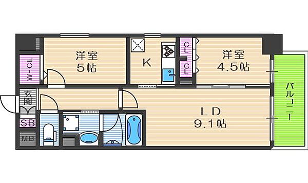 ルボワ天満橋 ｜大阪府大阪市中央区内平野町2丁目(賃貸マンション1SLDK・10階・51.12㎡)の写真 その2