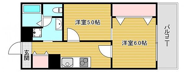 シャトー弁天参番館 502｜大阪府大阪市港区波除2丁目(賃貸マンション2K・5階・32.37㎡)の写真 その2