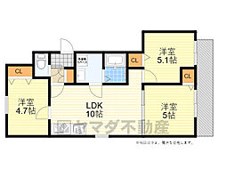 クリエオーレ南正雀 2階3LDKの間取り